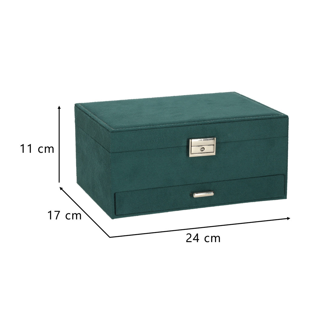 Smyckesbox med lås och nyckel 40 fack grön 23x17 cm