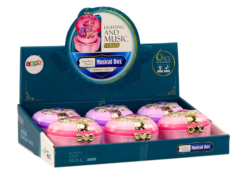 Smyckeslåda hjärtformad med musik & ljus, håraccessoarer set rosa/lila