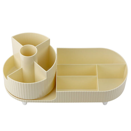 Snurrande kosmetikorganisatör 360° med fack, beige plast