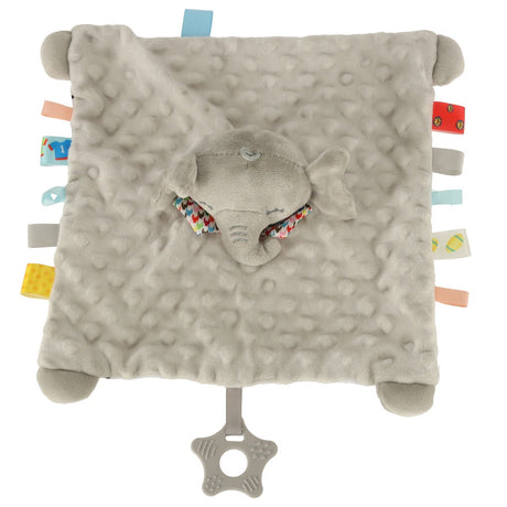 Snuttefilt elefant med bitring och skallra, polyester/silikon 0+