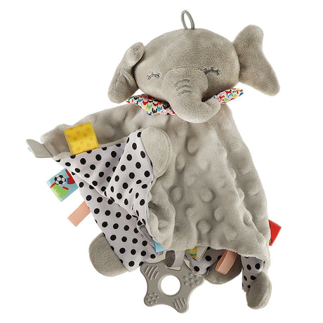 Snuttefilt elefant med bitring och skallra, polyester/silikon 0+