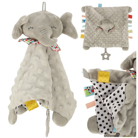 Snuttefilt elefant med bitring och skallra, polyester/silikon 0+