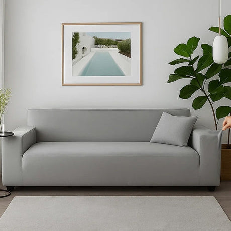 Sofföverdrag hörnsoffa elastisk sammet ljusgrå 190-230 cm + kuddfodral