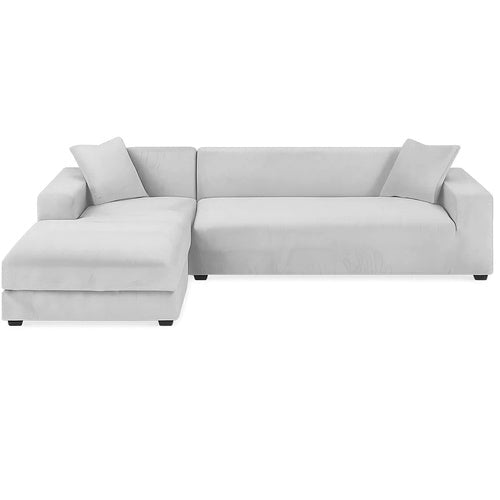 Sofföverdrag hörnsoffa elastisk sammet ljusgrå 190-230 cm + kuddfodral