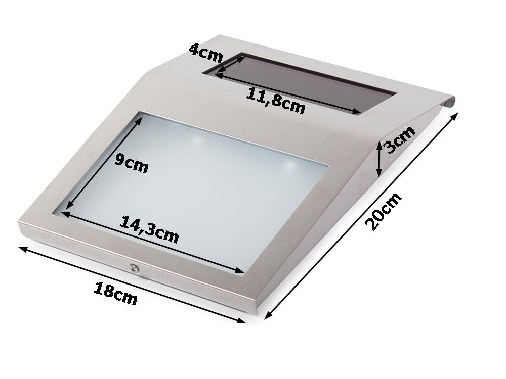 Solcellsdriven husnummerskylt rostfritt stål 18x20 cm LED