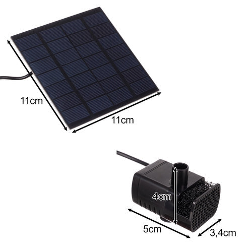 Solcellsfontän med solpanel 3 m kabel 4 munstycken 180 L/h