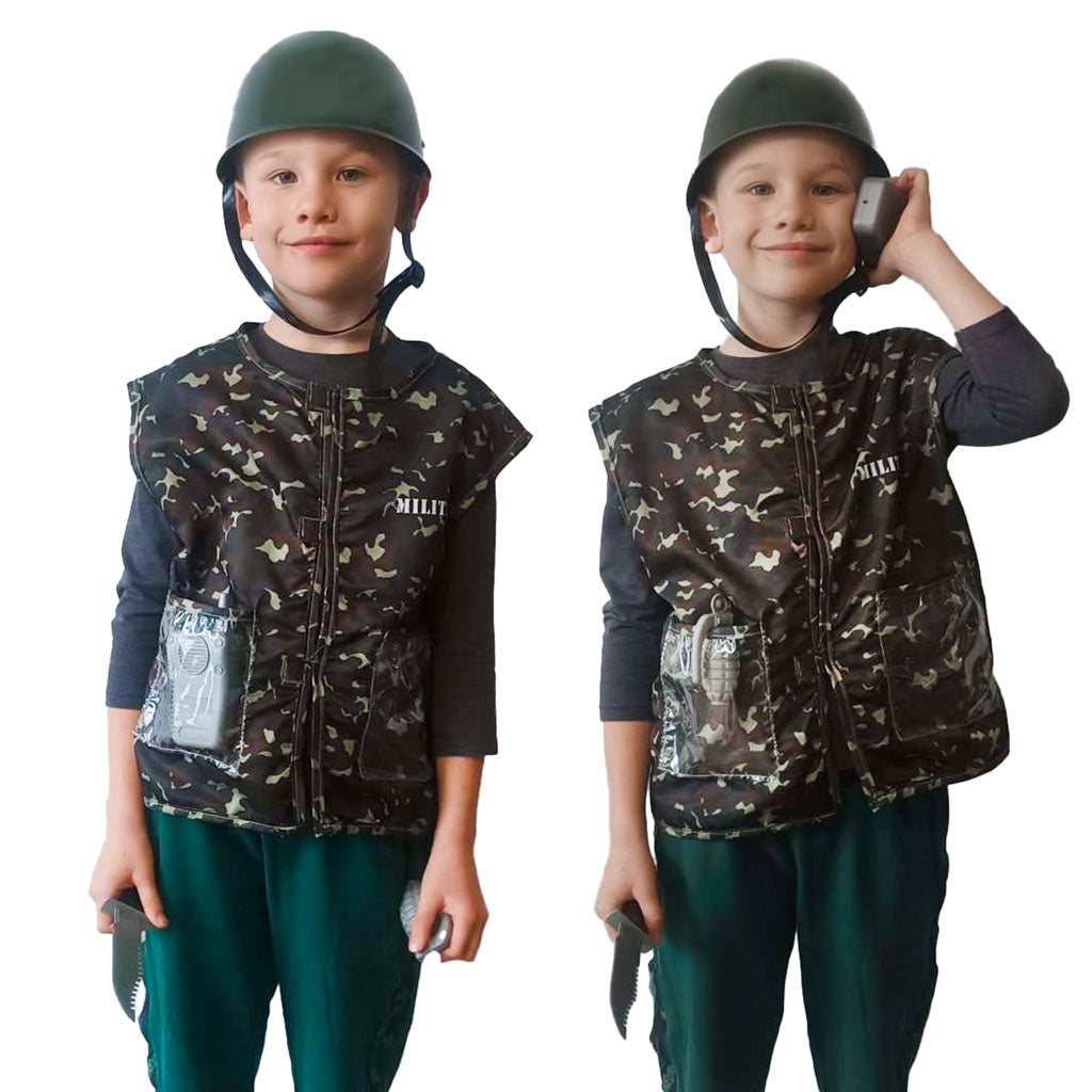 Soldatkostym barn kamouflage set med väst, hjälm och tillbehör 3-8 år