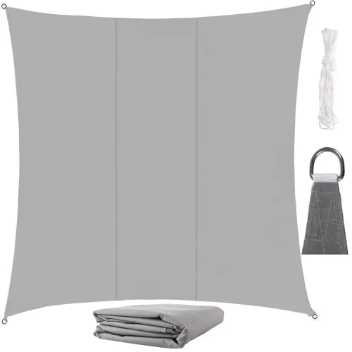 Solsegel kvadratiskt 3,6x3,6 m grå polyester 120 g/m² inkl snöre
