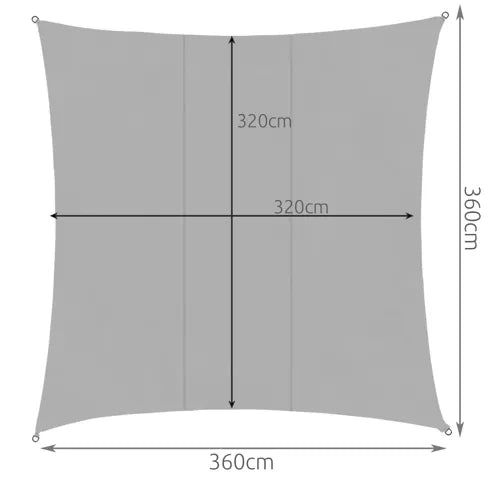 Solsegel kvadratiskt 3,6x3,6 m grå polyester 120 g/m² inkl snöre