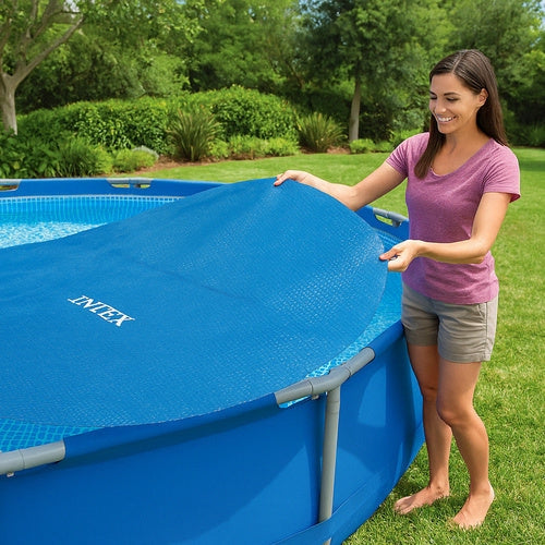 Solskydd poolöverdrag bubbelplast 448 cm för rund pool 457 cm blå