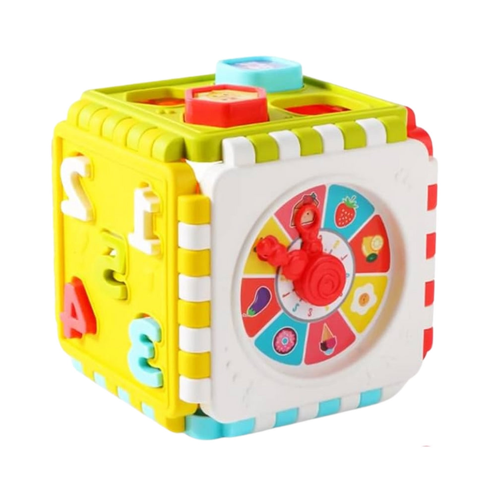 Sorterkub pedagogisk aktivitetsleksak med block i plast 13x13 cm
