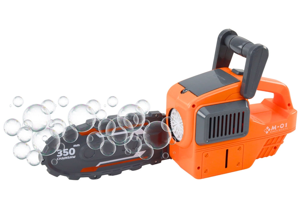 Såpbubbelmaskin motorsåg orange med 2 bubbelvätskor, 3+ år