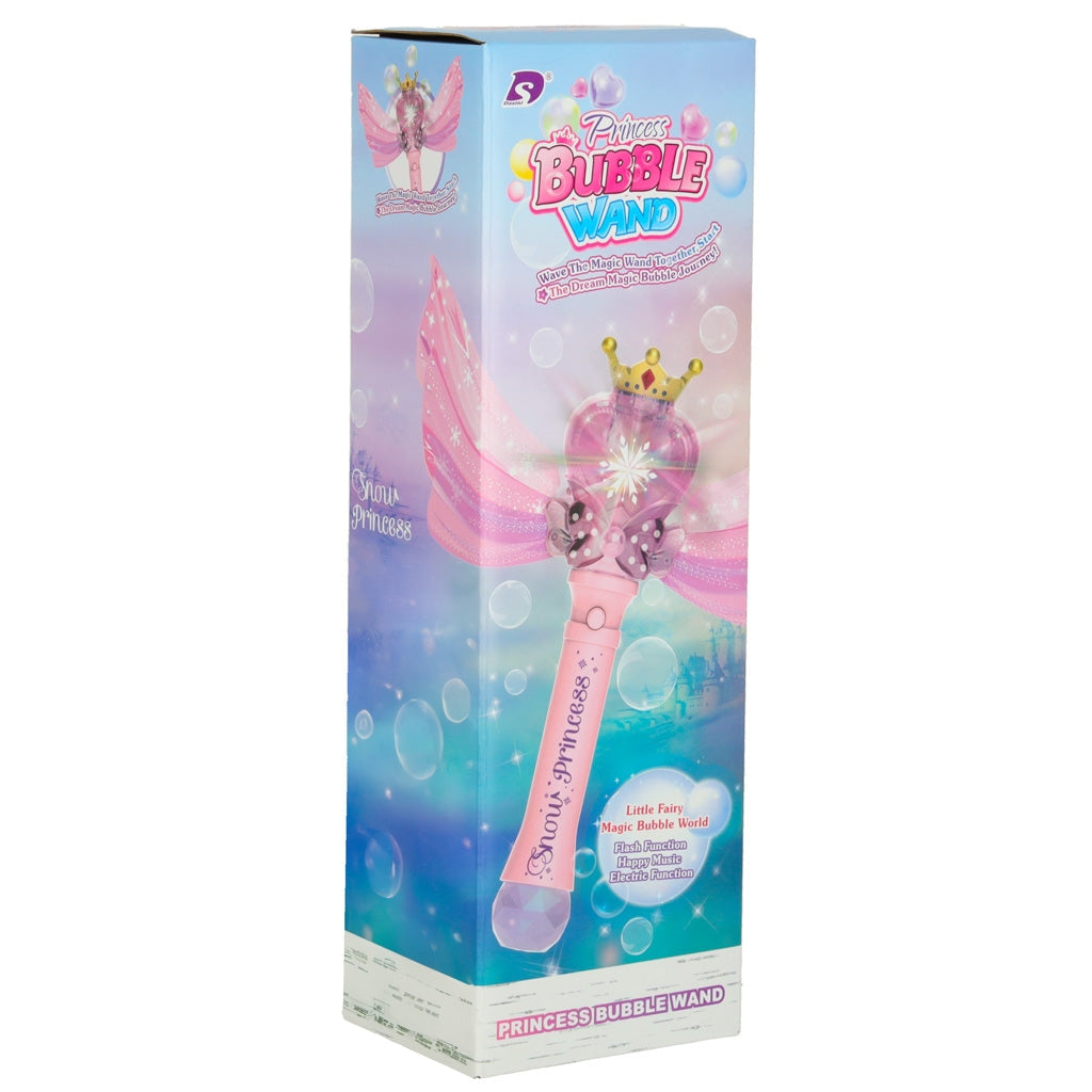 Såpbubbelmaskin prinsess-stav med ljus & musik rosa, 2 bubbelvätskor
