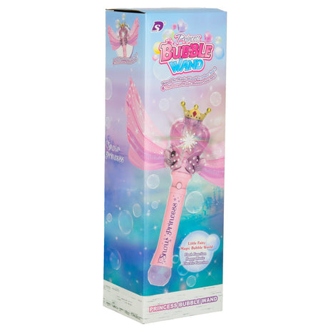 Såpbubbelmaskin prinsess-stav med ljus & musik rosa, 2 bubbelvätskor