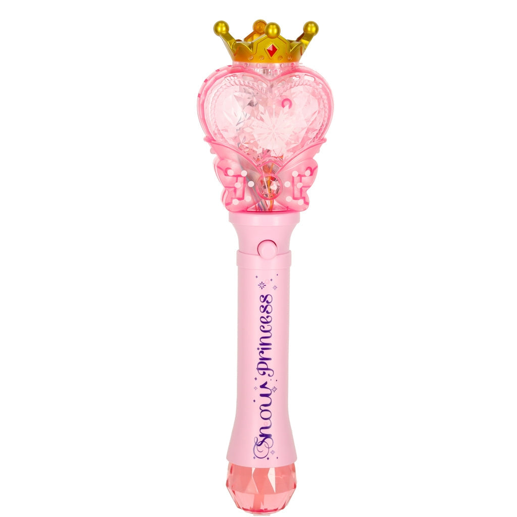 Såpbubbelmaskin prinsess-stav med ljus & musik rosa, 2 bubbelvätskor