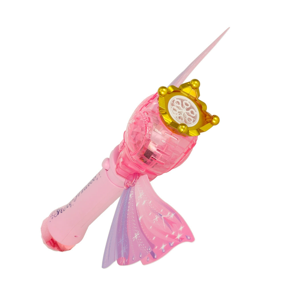 Såpbubbelmaskin prinsess-stav med ljus & musik rosa, 2 bubbelvätskor
