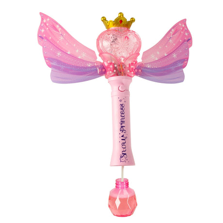 Såpbubbelmaskin prinsess-stav med ljus & musik rosa, 2 bubbelvätskor