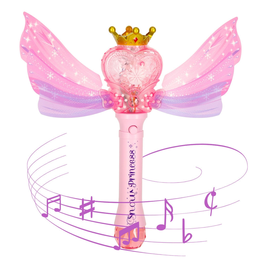 Såpbubbelmaskin prinsess-stav med ljus & musik rosa, 2 bubbelvätskor