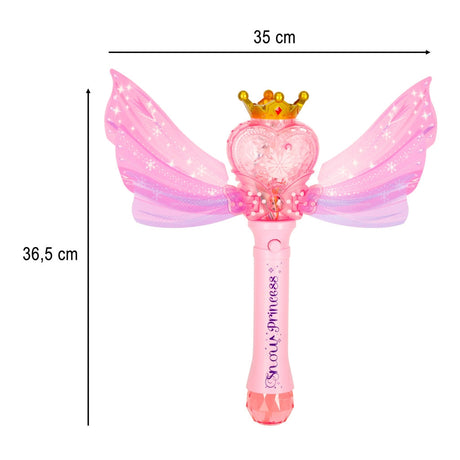 Såpbubbelmaskin prinsess-stav med ljus & musik rosa, 2 bubbelvätskor