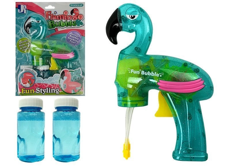 Såpbubbelpistol flamingo med 2 bubbelvätskor, CE/EN71, 3+ år