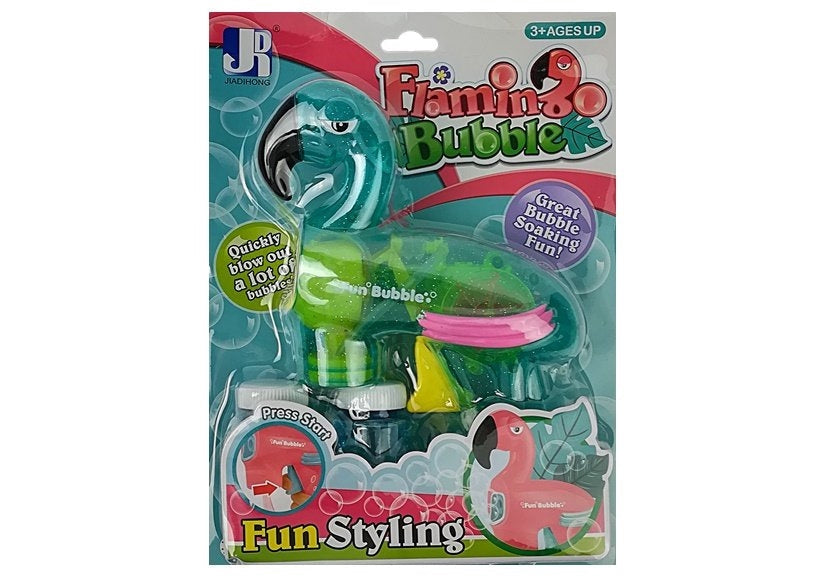 Såpbubbelpistol flamingo med 2 bubbelvätskor, CE/EN71, 3+ år
