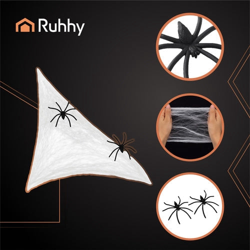 Spindelnät Halloween-dekoration 2,5 m² med 2 svarta spindlar