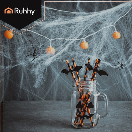 Spindelnät Halloween-dekoration 2,5 m² med 2 svarta spindlar