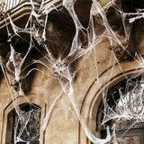 Spindelnät Halloween-dekoration 60 g vit med 2 spindlar, täcker 2,5 m²