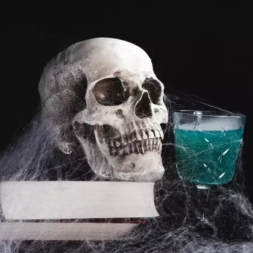 Spindelnät Halloween-dekoration 60 g vit med 2 spindlar, täcker 2,5 m²