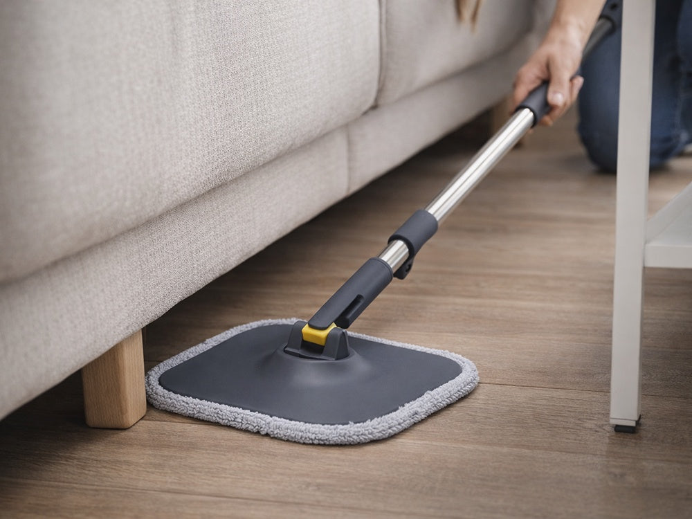 Spinmopp med hink tvåkammarsystem inkl 2 mikrofiberdukar gul