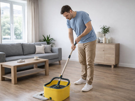 Spinmopp med hink tvåkammarsystem inkl 2 mikrofiberdukar gul