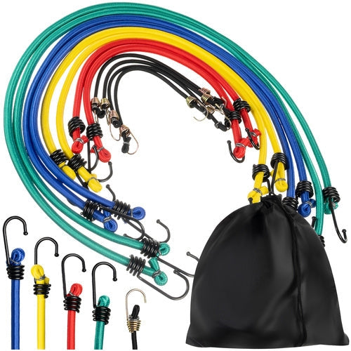 Spännband gummiband med krokar 12-pack PP-belagd latex, förvaringspåse