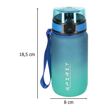 Sportflaska 600 ml med mätmarkeringar och rem, blågrön