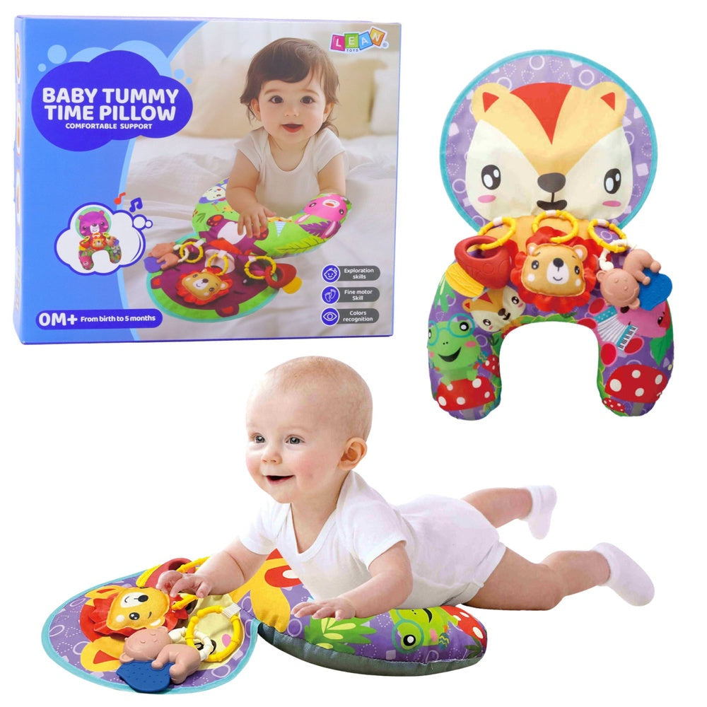 Stödjande babykudde för magläge 48x34 cm med 3 hängande leksaker