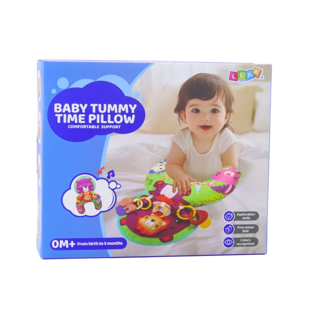 Stödjande babykudde för magläge 48x34 cm med 3 hängande leksaker
