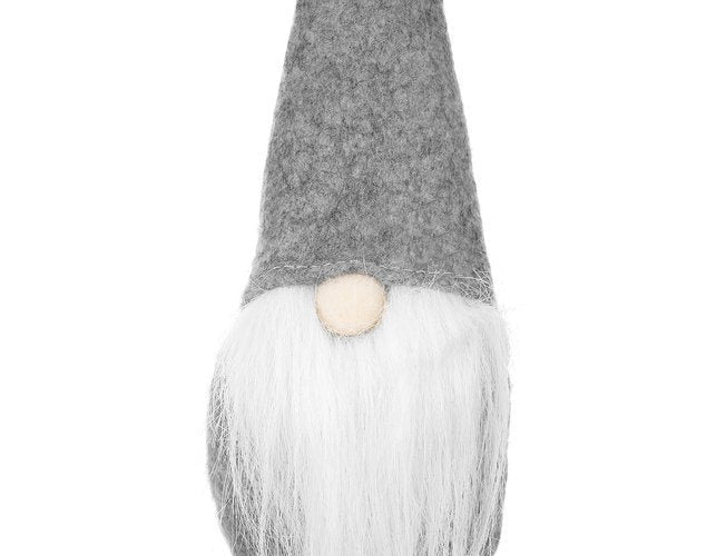 Stående tomtefigur i filt grå/vit 30 cm juldekoration