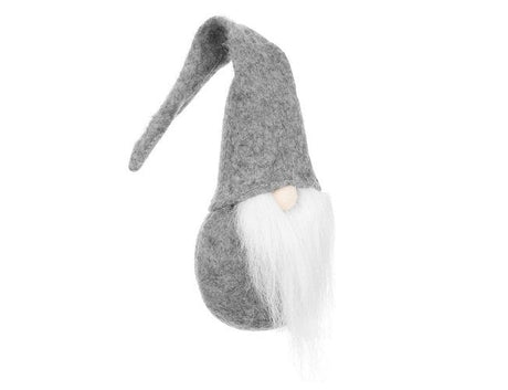 Stående tomtefigur i filt grå/vit 30 cm juldekoration