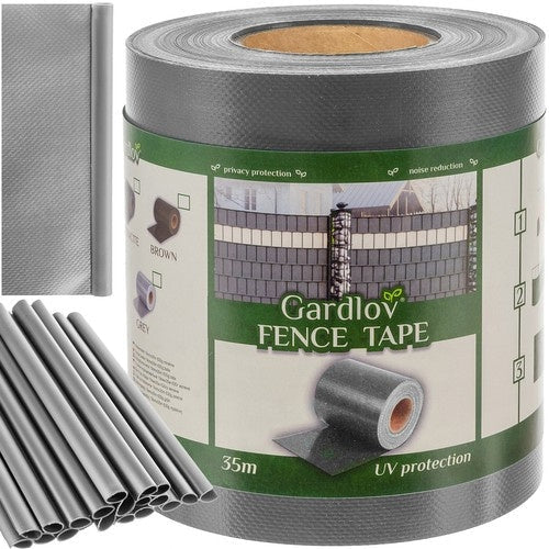 Stängselband PVC 19 cm x 35 m grå UV-beständigt inkl 25 klipp