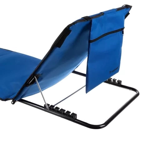 Strandmatta med justerbart ryggstöd 5 lägen, kudde & ficka, blå