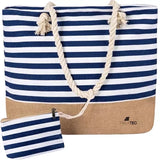 Strand- och picknickväska 22 l 34x48x14 cm marinblå/vit med mini plånbok