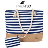 Strand- och picknickväska 22 l 34x48x14 cm marinblå/vit med mini plånbok
