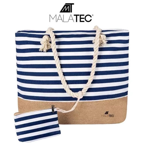 Strand- och picknickväska 22 l 34x48x14 cm marinblå/vit med mini plånbok