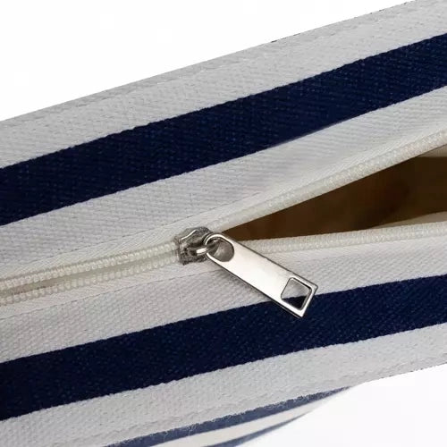 Strand- och picknickväska 22 l 34x48x14 cm marinblå/vit med mini plånbok
