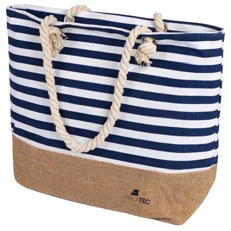 Strand- och picknickväska 22 l 34x48x14 cm marinblå/vit med mini plånbok
