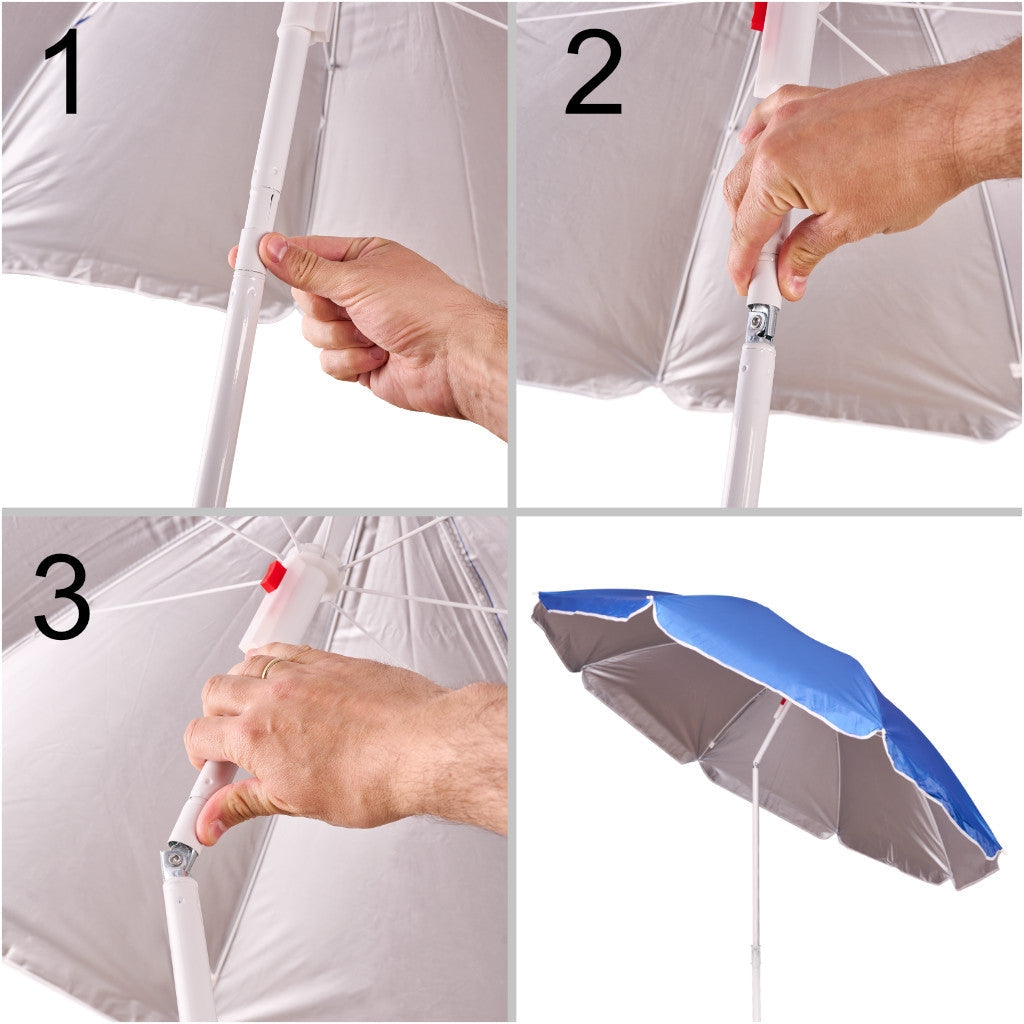Strandparaply 150 cm UPF 50+ justerbar höjd 140-180 cm blå