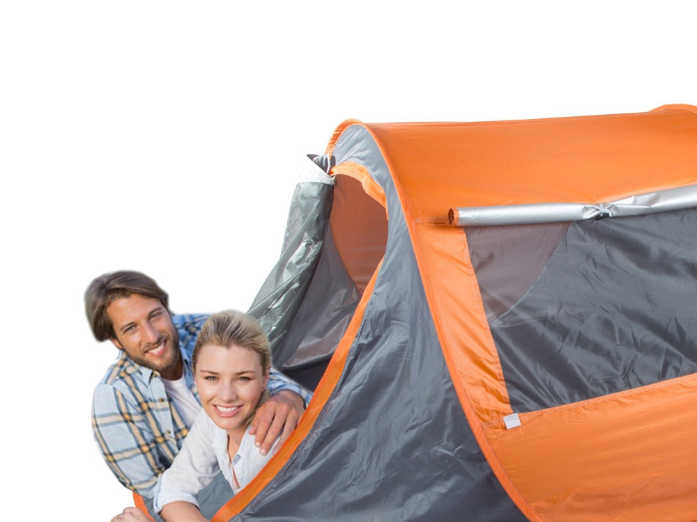 Strandtält pop-up UV-skydd grå/orange 210x130x85 cm