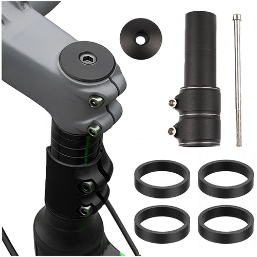 Styrstamsförlängare 28,6 mm (1-1/8) A-head svart, set med ringar