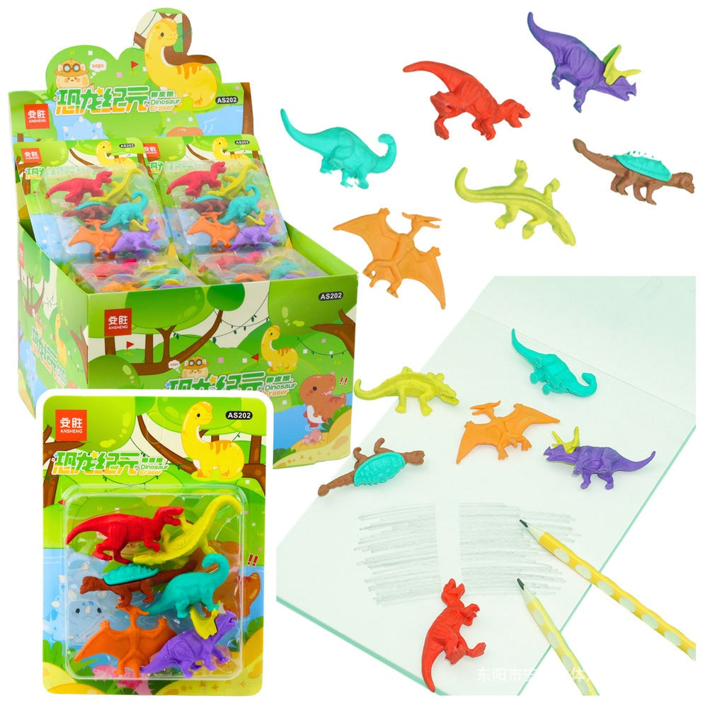 Suddgummi dinosauriefigurer 6-pack, blandade färger och mönster