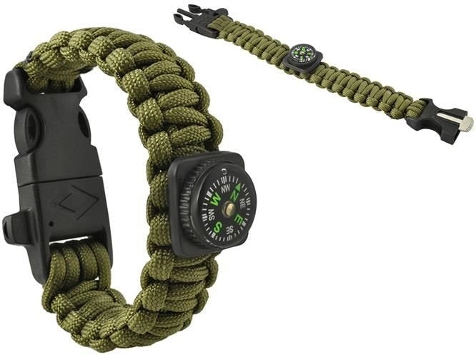 Survivalarmband 5-i-1 med paracord 3 m, kompass & eldstål, khaki