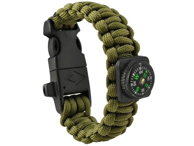 Survivalarmband 5-i-1 med paracord 3 m, kompass & eldstål, khaki